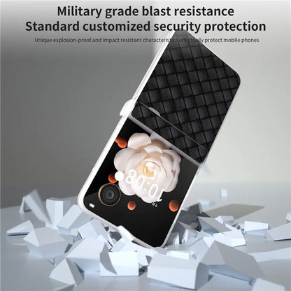 For Honor Magic V Flip 5G Case Woven Texture Leather+PC Hinge Phone Cover Matte Edge