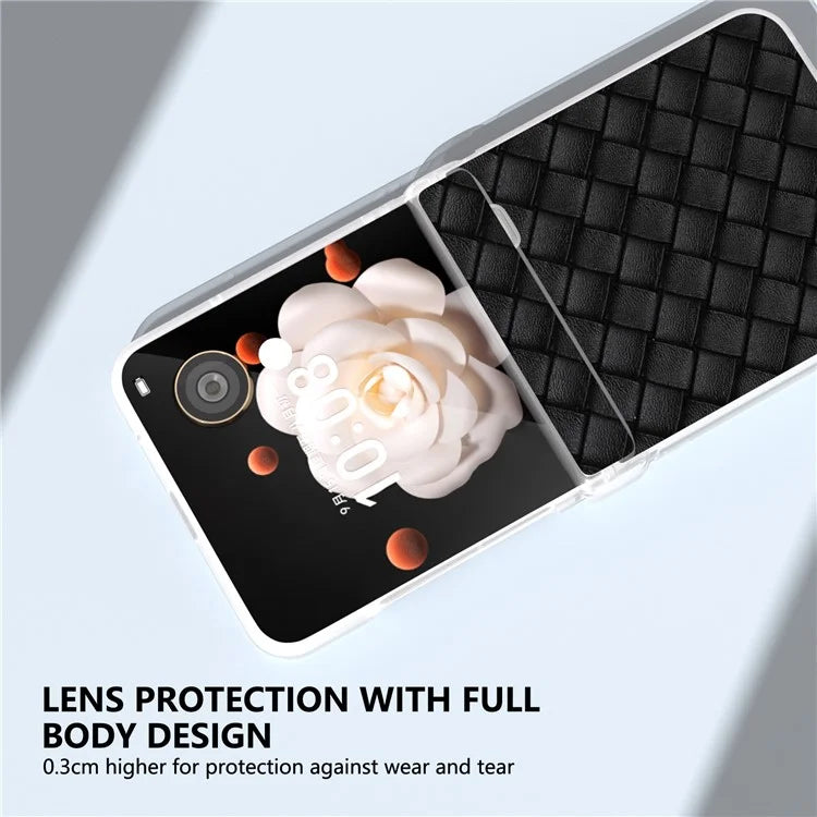 For Honor Magic V Flip 5G Case Woven Texture Leather+PC Hinge Phone Cover Matte Edge