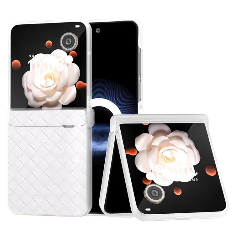 For Honor Magic V Flip 5G Case Woven Texture Leather+PC Hinge Phone Cover Matte Edge