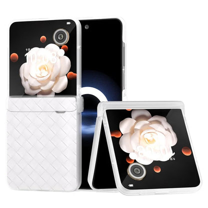 For Honor Magic V Flip 5G Case Woven Texture Leather+PC Hinge Phone Cover Matte Edge