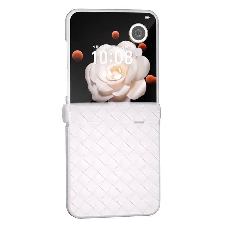 For Honor Magic V Flip 5G Case Woven Texture Leather+PC Hinge Phone Cover Matte Edge