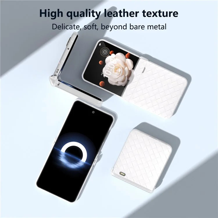 For Honor Magic V Flip 5G Case Woven Texture Leather+PC Hinge Phone Cover Matte Edge