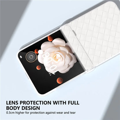 For Honor Magic V Flip 5G Case Woven Texture Leather+PC Hinge Phone Cover Matte Edge