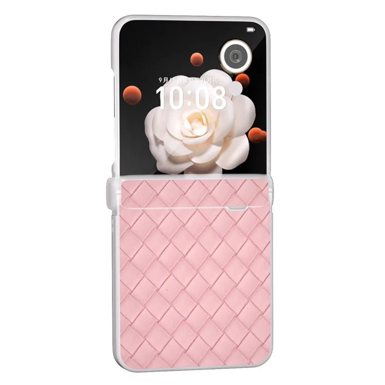 For Honor Magic V Flip 5G Case Woven Texture Leather+PC Hinge Phone Cover Matte Edge