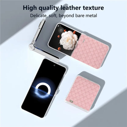 For Honor Magic V Flip 5G Case Woven Texture Leather+PC Hinge Phone Cover Matte Edge