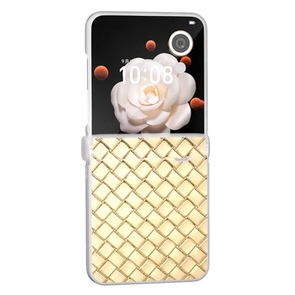 For Honor Magic V Flip 5G Case Woven Texture Leather+PC Hinge Phone Cover Matte Edge