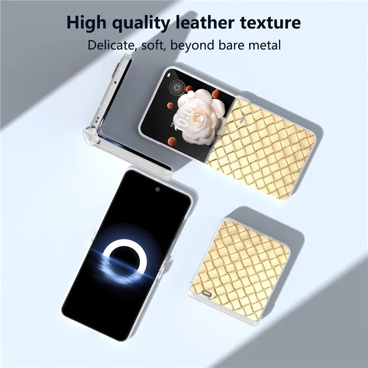 For Honor Magic V Flip 5G Case Woven Texture Leather+PC Hinge Phone Cover Matte Edge