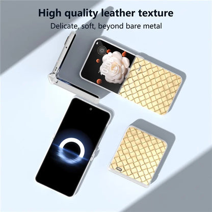 For Honor Magic V Flip 5G Case Woven Texture Leather+PC Hinge Phone Cover Matte Edge