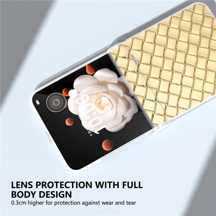 For Honor Magic V Flip 5G Case Woven Texture Leather+PC Hinge Phone Cover Matte Edge