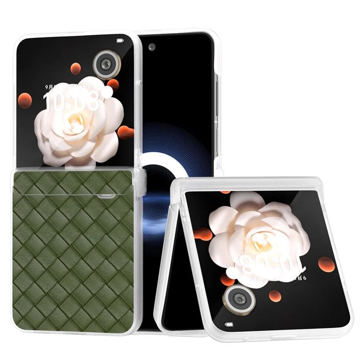 For Honor Magic V Flip 5G Case Woven Texture Leather+PC Hinge Phone Cover Matte Edge