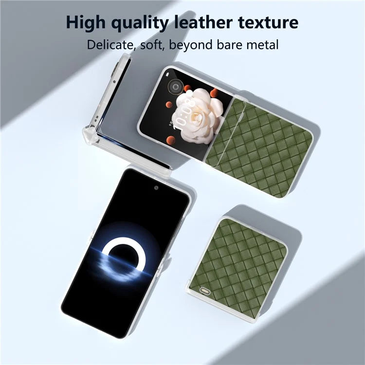 For Honor Magic V Flip 5G Case Woven Texture Leather+PC Hinge Phone Cover Matte Edge