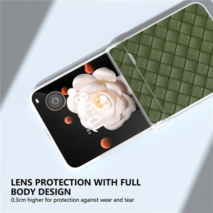 For Honor Magic V Flip 5G Case Woven Texture Leather+PC Hinge Phone Cover Matte Edge