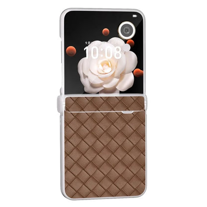 For Honor Magic V Flip 5G Case Woven Texture Leather+PC Hinge Phone Cover Matte Edge