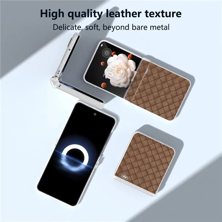 For Honor Magic V Flip 5G Case Woven Texture Leather+PC Hinge Phone Cover Matte Edge