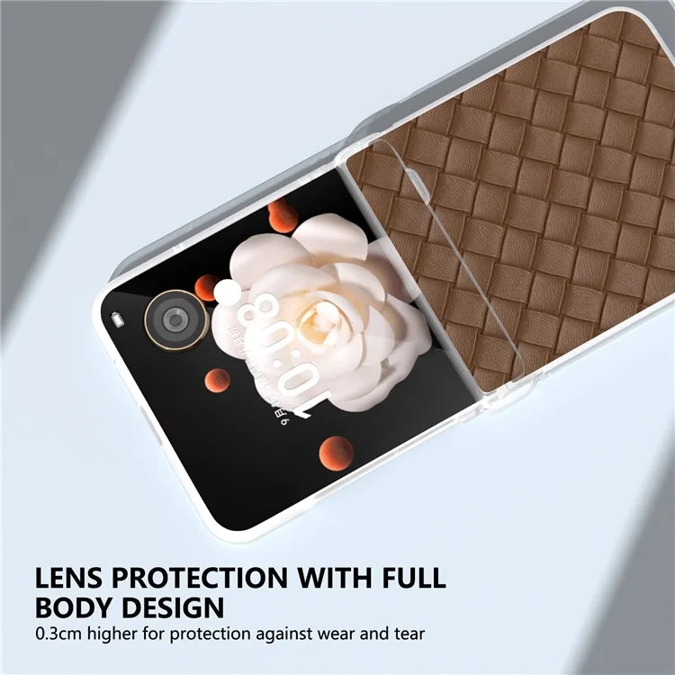 For Honor Magic V Flip 5G Case Woven Texture Leather+PC Hinge Phone Cover Matte Edge