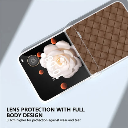 For Honor Magic V Flip 5G Case Woven Texture Leather+PC Hinge Phone Cover Matte Edge