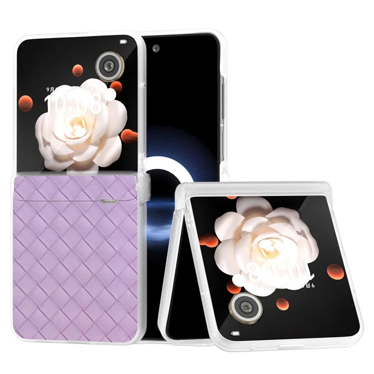 For Honor Magic V Flip 5G Case Woven Texture Leather+PC Hinge Phone Cover Matte Edge