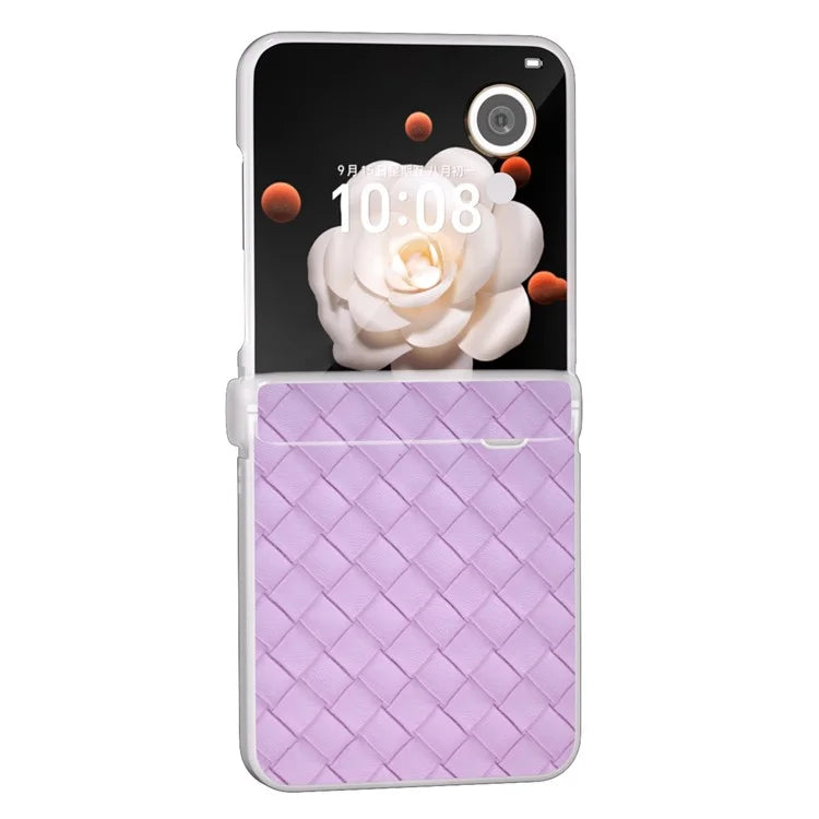For Honor Magic V Flip 5G Case Woven Texture Leather+PC Hinge Phone Cover Matte Edge