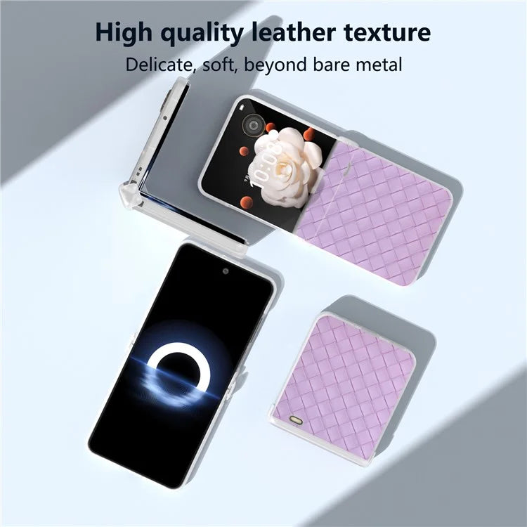 For Honor Magic V Flip 5G Case Woven Texture Leather+PC Hinge Phone Cover Matte Edge