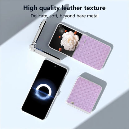 For Honor Magic V Flip 5G Case Woven Texture Leather+PC Hinge Phone Cover Matte Edge
