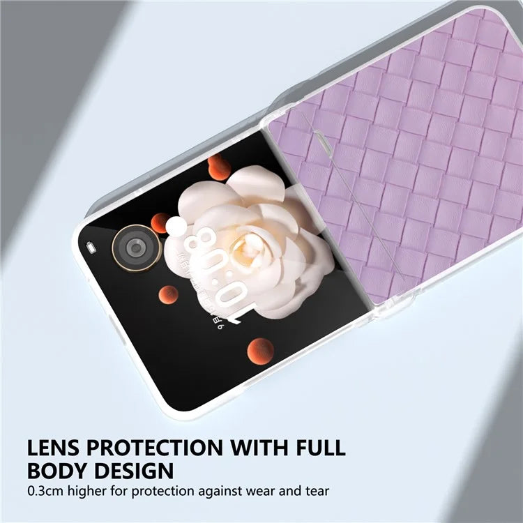 For Honor Magic V Flip 5G Case Woven Texture Leather+PC Hinge Phone Cover Matte Edge