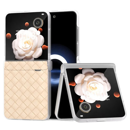 For Honor Magic V Flip 5G Case Woven Texture Leather+PC Hinge Phone Cover Matte Edge