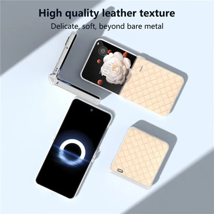 For Honor Magic V Flip 5G Case Woven Texture Leather+PC Hinge Phone Cover Matte Edge
