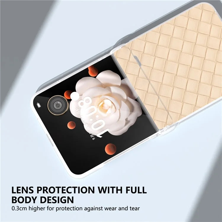 For Honor Magic V Flip 5G Case Woven Texture Leather+PC Hinge Phone Cover Matte Edge