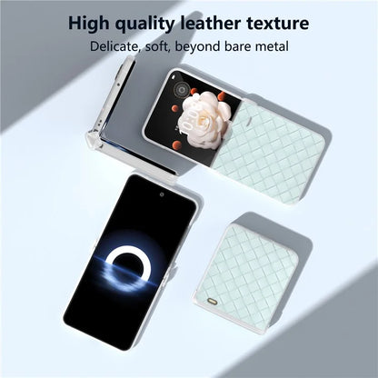 For Honor Magic V Flip 5G Case Woven Texture Leather+PC Hinge Phone Cover Matte Edge