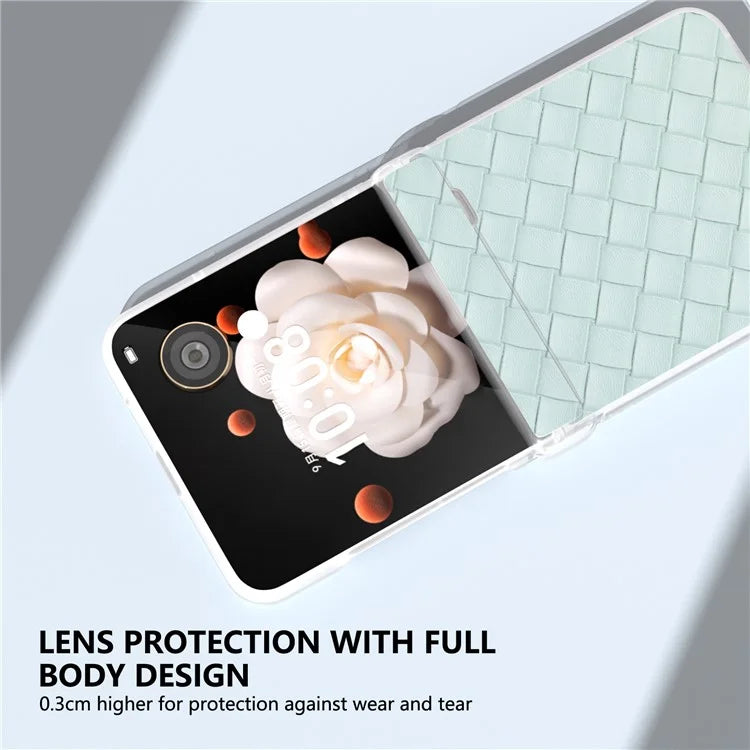 For Honor Magic V Flip 5G Case Woven Texture Leather+PC Hinge Phone Cover Matte Edge