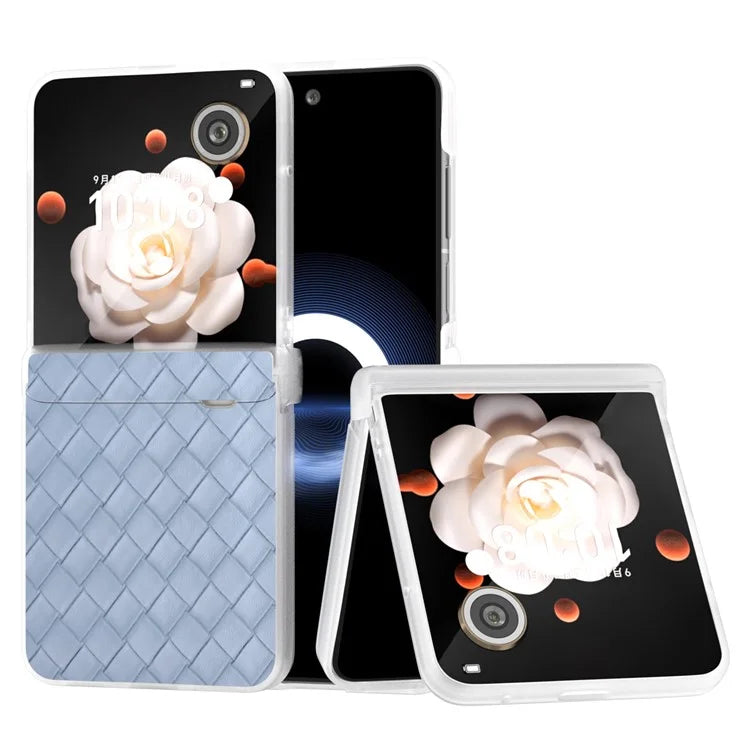 For Honor Magic V Flip 5G Case Woven Texture Leather+PC Hinge Phone Cover Matte Edge