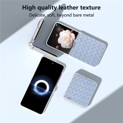 For Honor Magic V Flip 5G Case Woven Texture Leather+PC Hinge Phone Cover Matte Edge