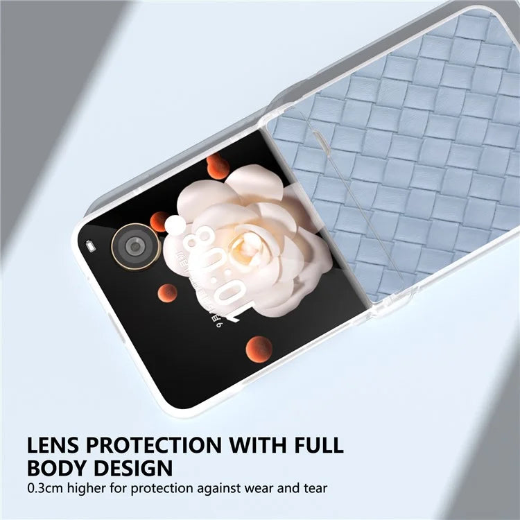 For Honor Magic V Flip 5G Case Woven Texture Leather+PC Hinge Phone Cover Matte Edge