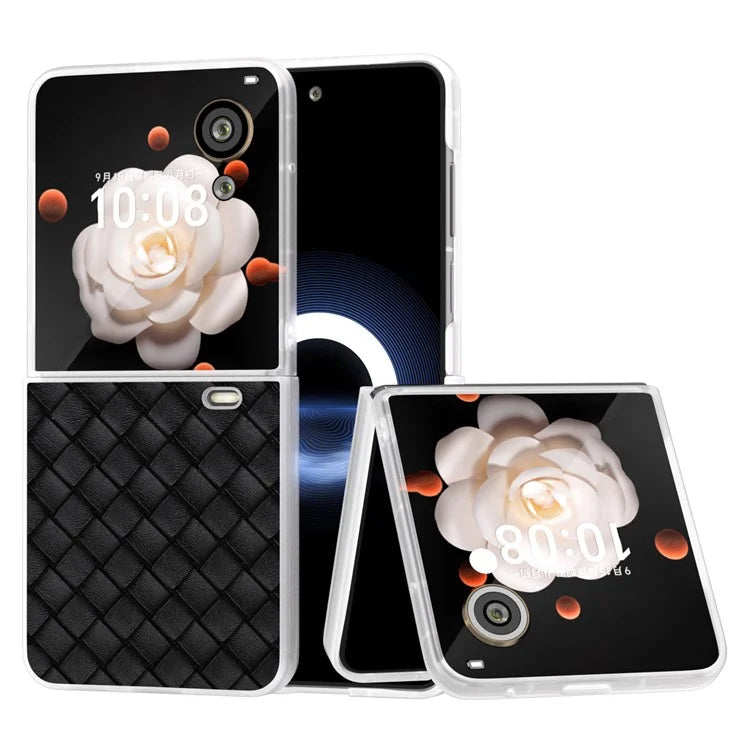For Honor Magic V Flip 5G Case Woven Texture Matte Edge Leather+PC Phone Cover