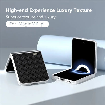 For Honor Magic V Flip 5G Case Woven Texture Matte Edge Leather+PC Phone Cover