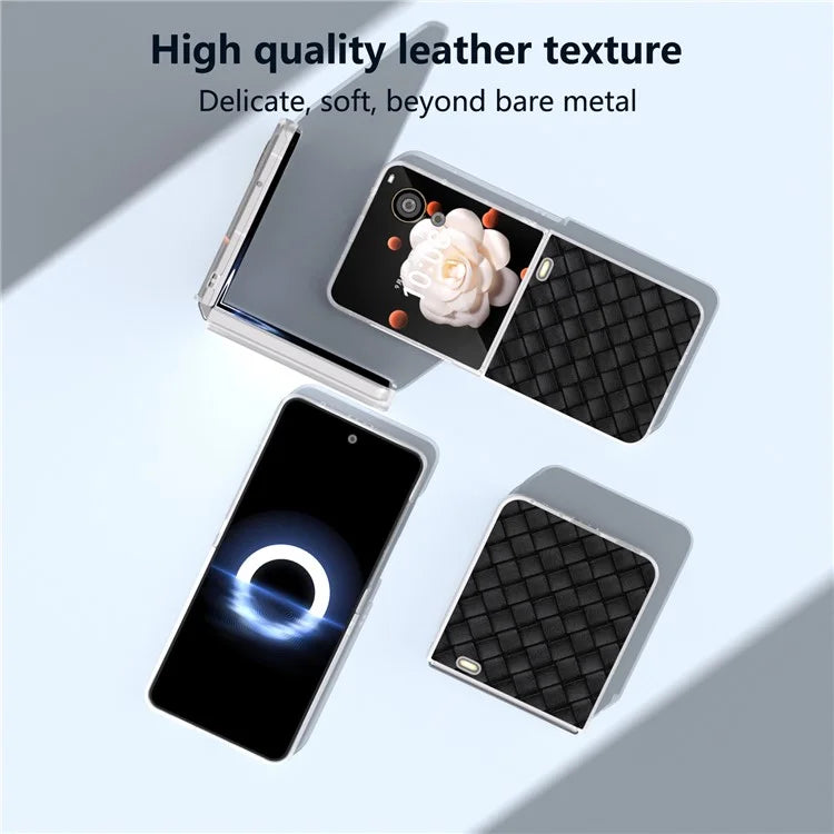 For Honor Magic V Flip 5G Case Woven Texture Matte Edge Leather+PC Phone Cover