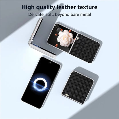 For Honor Magic V Flip 5G Case Woven Texture Matte Edge Leather+PC Phone Cover