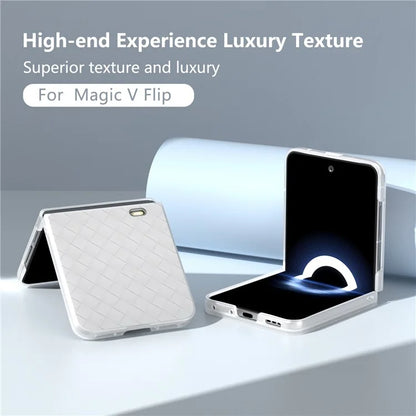 For Honor Magic V Flip 5G Case Woven Texture Matte Edge Leather+PC Phone Cover