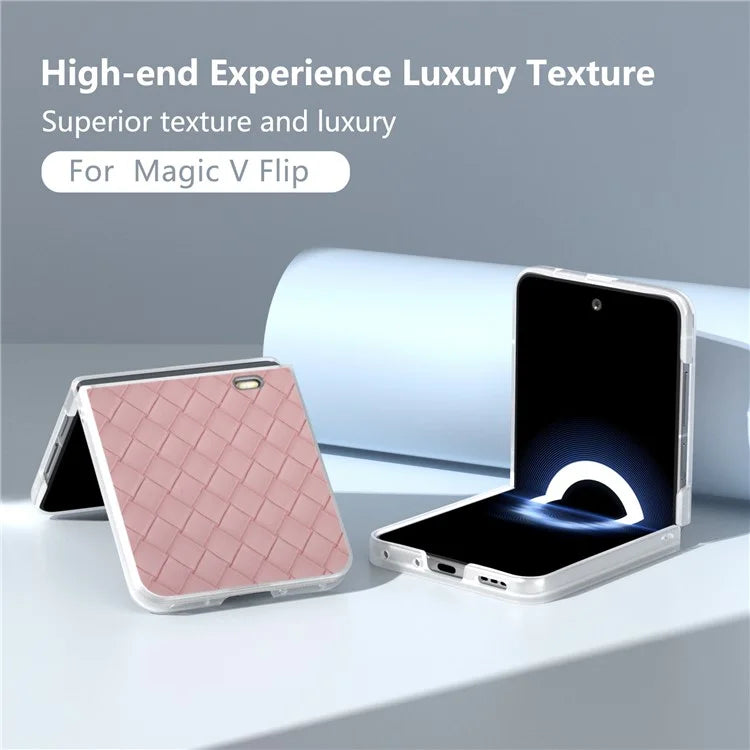 For Honor Magic V Flip 5G Case Woven Texture Matte Edge Leather+PC Phone Cover