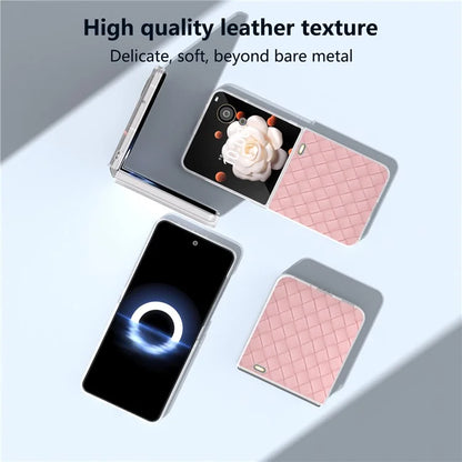 For Honor Magic V Flip 5G Case Woven Texture Matte Edge Leather+PC Phone Cover
