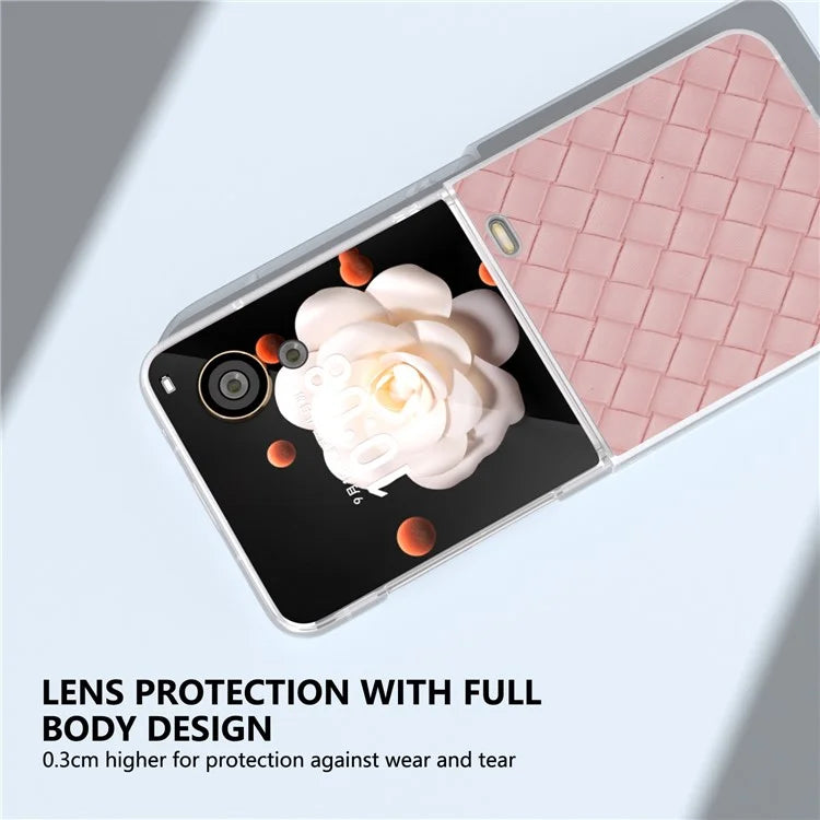For Honor Magic V Flip 5G Case Woven Texture Matte Edge Leather+PC Phone Cover
