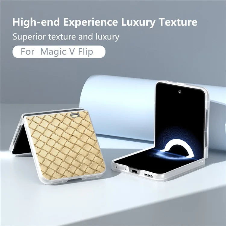 For Honor Magic V Flip 5G Case Woven Texture Matte Edge Leather+PC Phone Cover