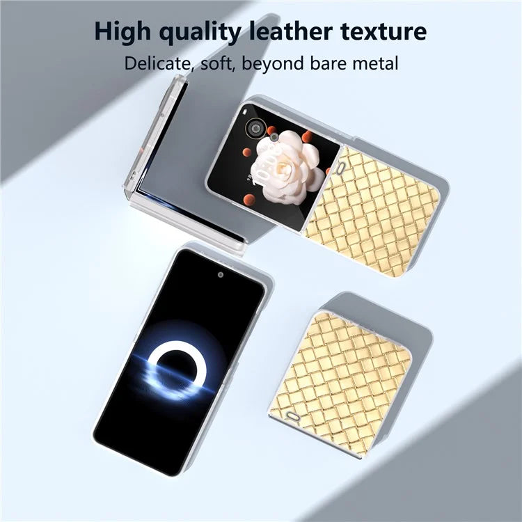 For Honor Magic V Flip 5G Case Woven Texture Matte Edge Leather+PC Phone Cover