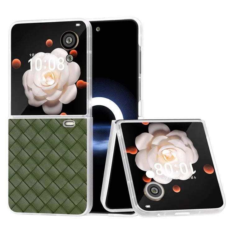 For Honor Magic V Flip 5G Case Woven Texture Matte Edge Leather+PC Phone Cover