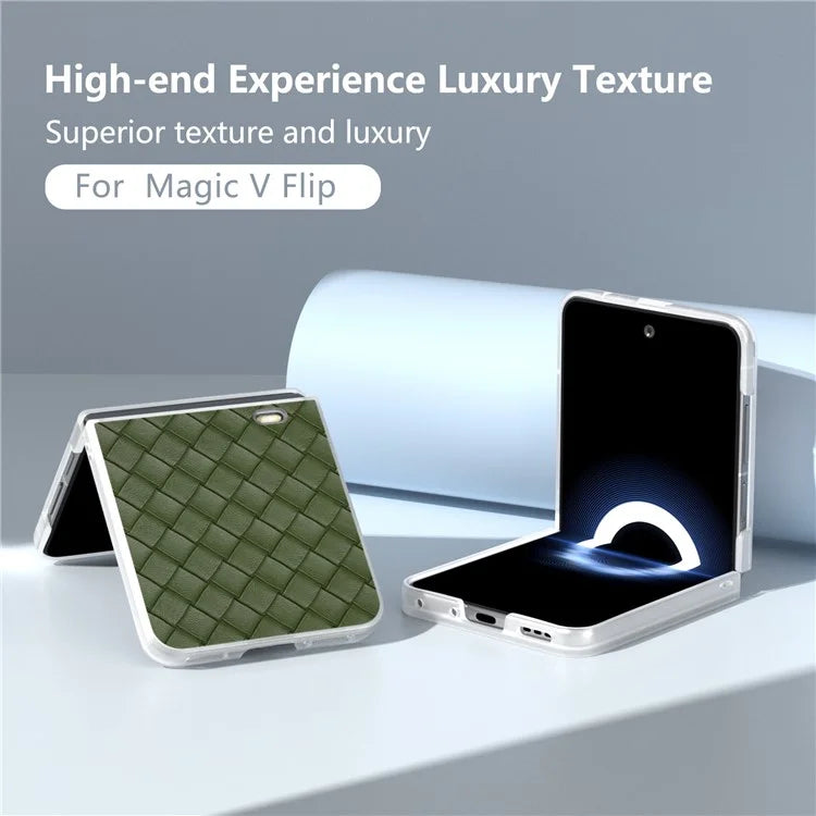 For Honor Magic V Flip 5G Case Woven Texture Matte Edge Leather+PC Phone Cover