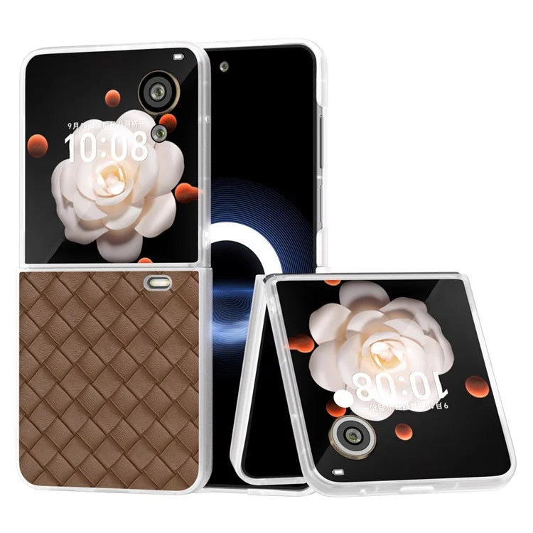 For Honor Magic V Flip 5G Case Woven Texture Matte Edge Leather+PC Phone Cover