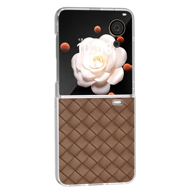 For Honor Magic V Flip 5G Case Woven Texture Matte Edge Leather+PC Phone Cover