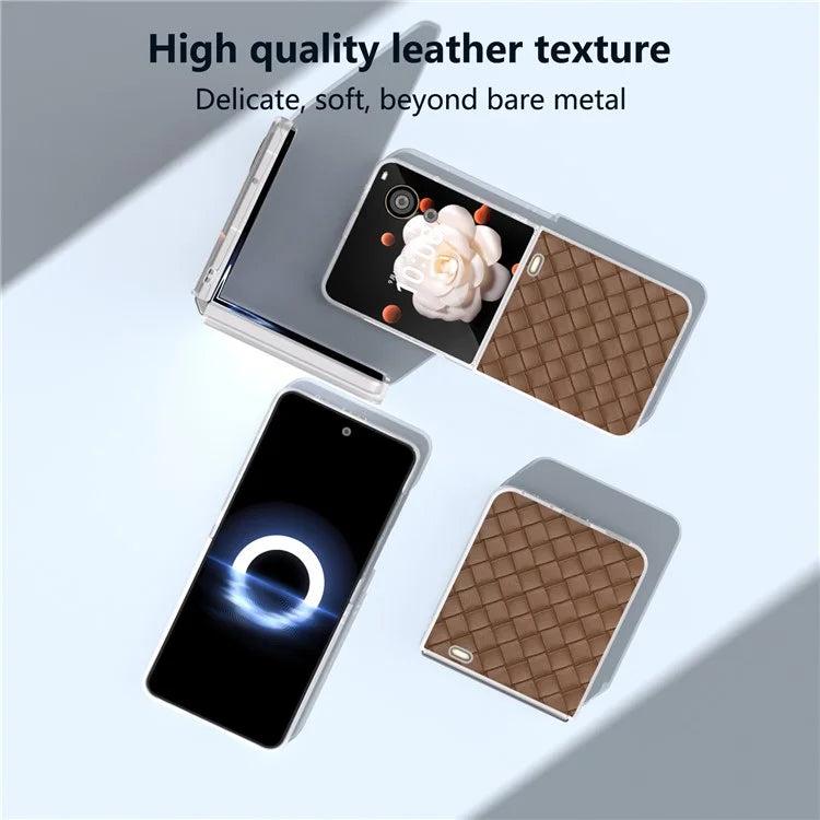 For Honor Magic V Flip 5G Case Woven Texture Matte Edge Leather+PC Phone Cover
