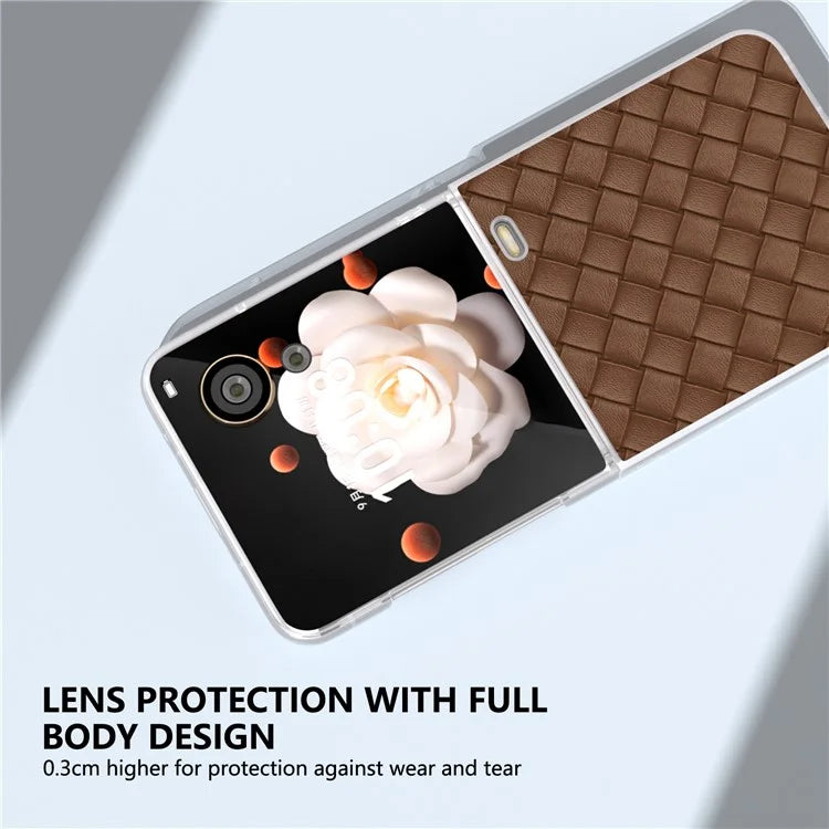 For Honor Magic V Flip 5G Case Woven Texture Matte Edge Leather+PC Phone Cover