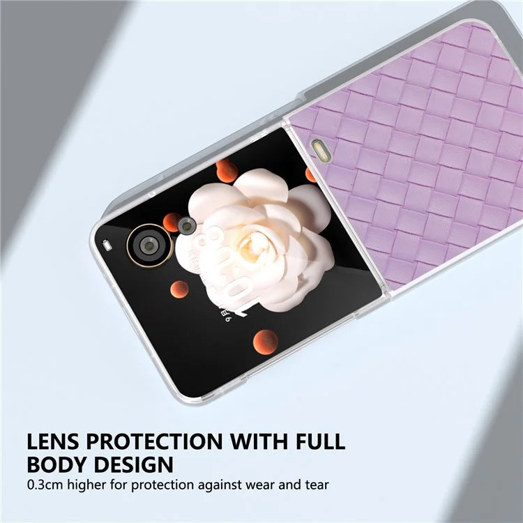 For Honor Magic V Flip 5G Case Woven Texture Matte Edge Leather+PC Phone Cover